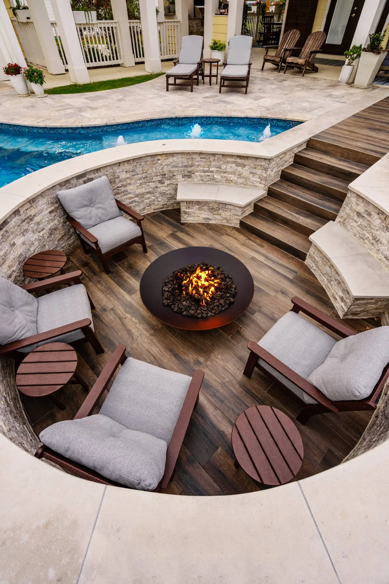 Farmhouse Lagoon — Freeform pool with sunken lounge in Travis County, TX by GB IV Designs (photo 23)