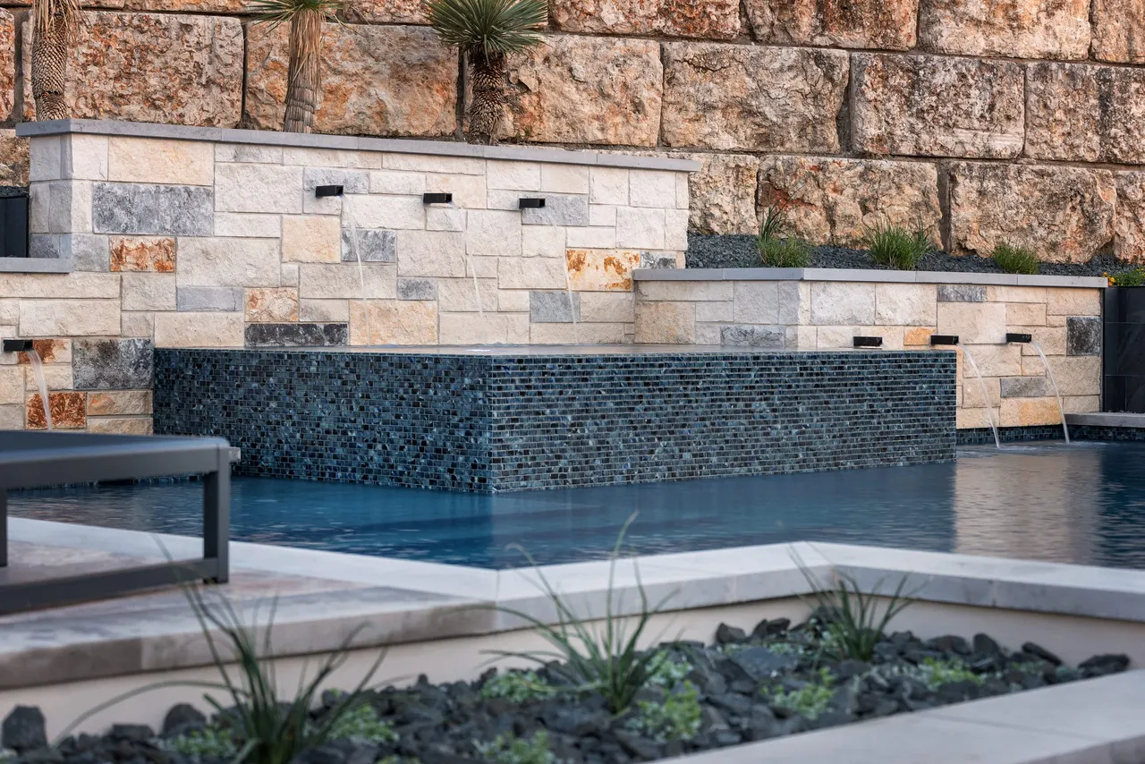 Limestone Terrace — Geometric pool with raised spa in Austin, TX by GB IV Designs (photo 16)