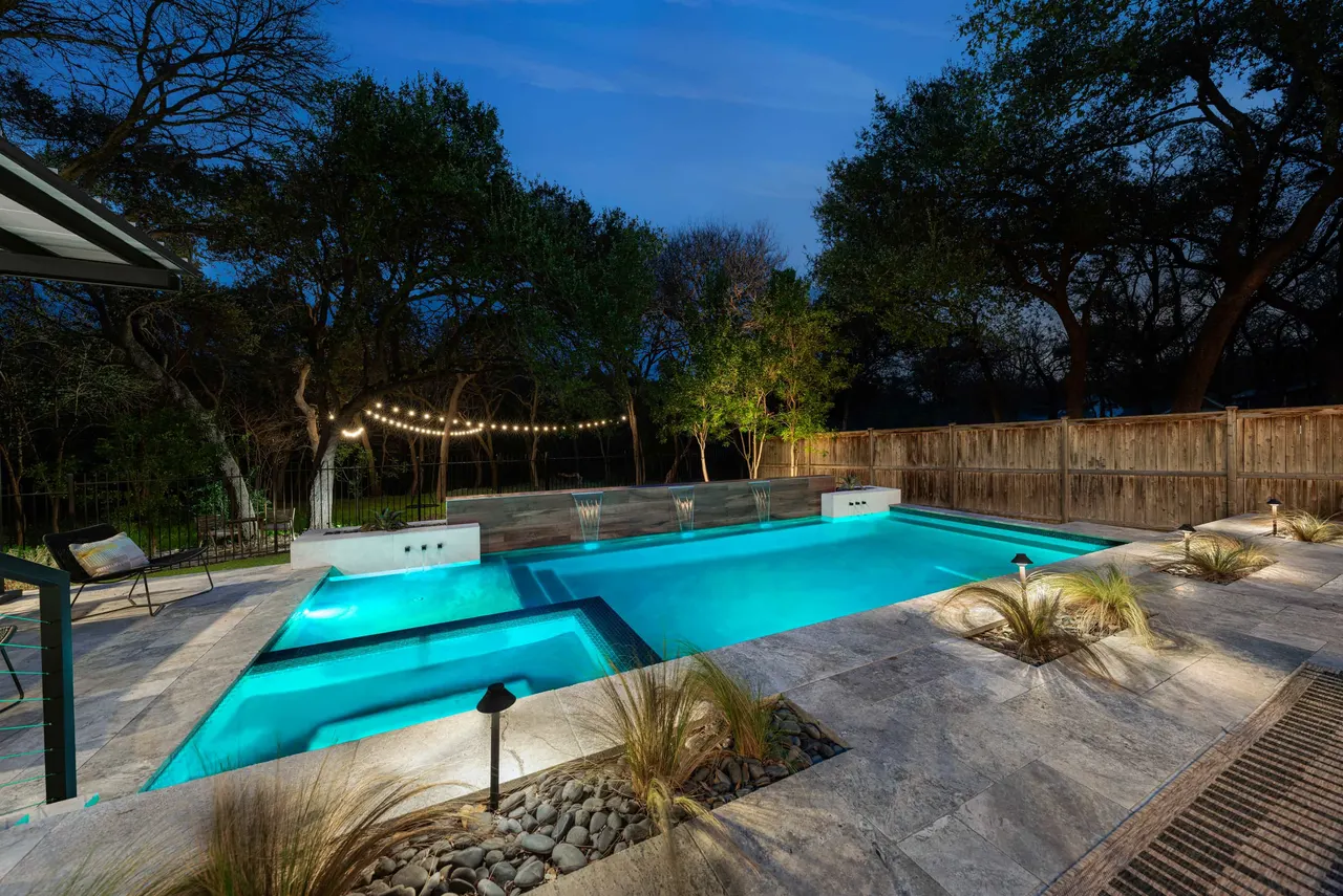 Woodland Geometric — Geometric pool & cabana in Steiner Ranch, TX by GB IV Designs